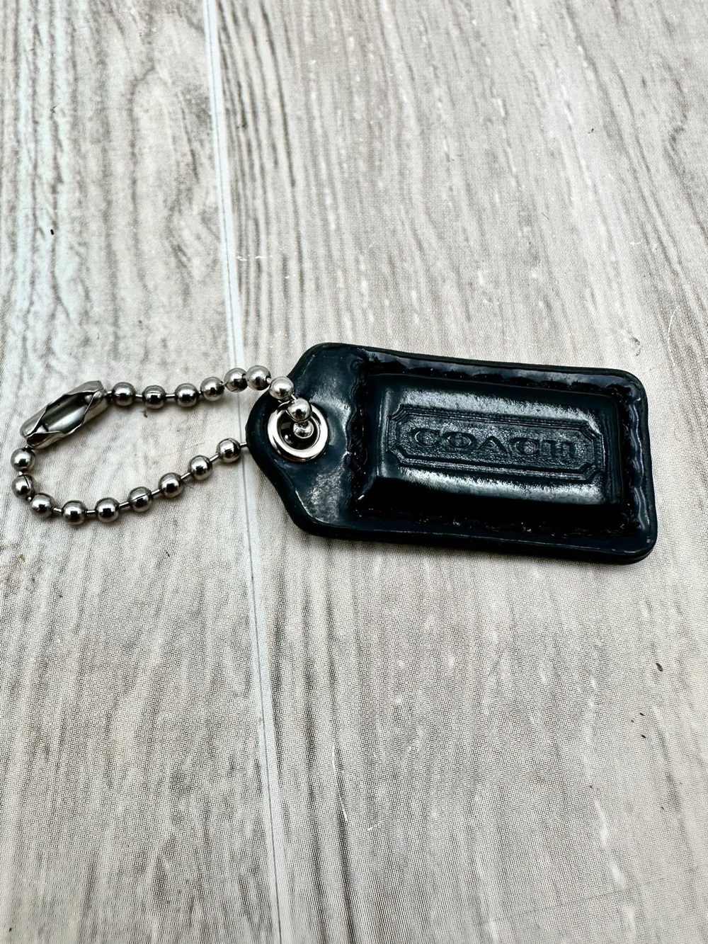 1.5'' COACH Logo New York Hang Tag Charm Purse w/ Chain Smooth Leather Black